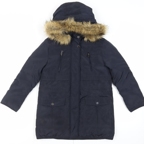 Zara Girls Blue Parka Coat Size 9-10 Years Zip - Hooded