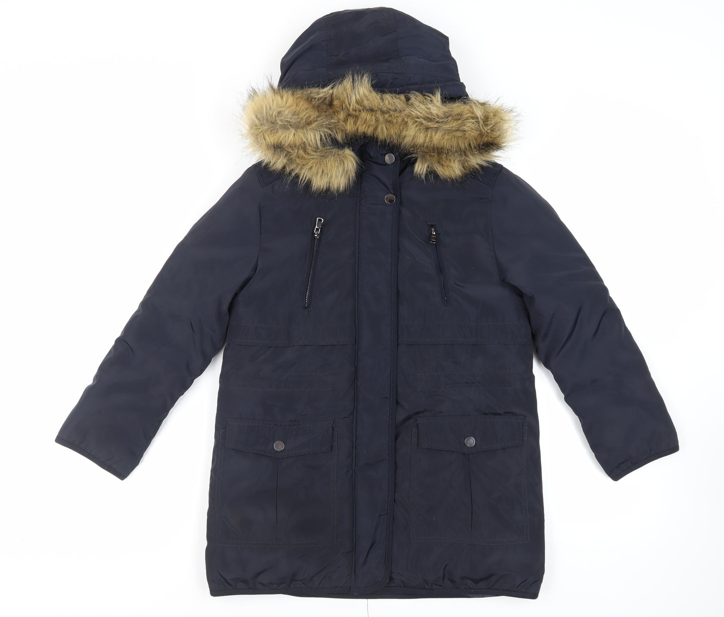 Zara Girls Blue Parka Coat Size 9-10 Years Zip - Hooded