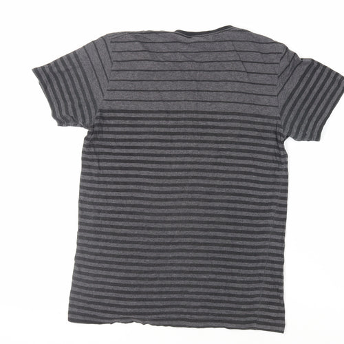 Oakley Mens Grey Striped Cotton T-Shirt Size M Crew Neck