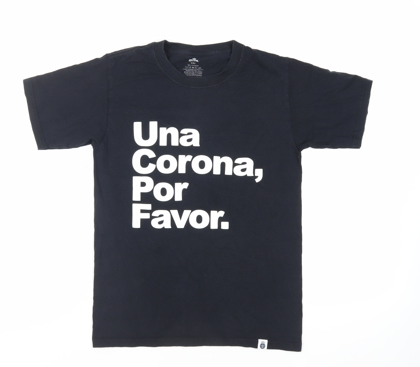 Corona Mens Black Cotton T-Shirt Size S Crew Neck