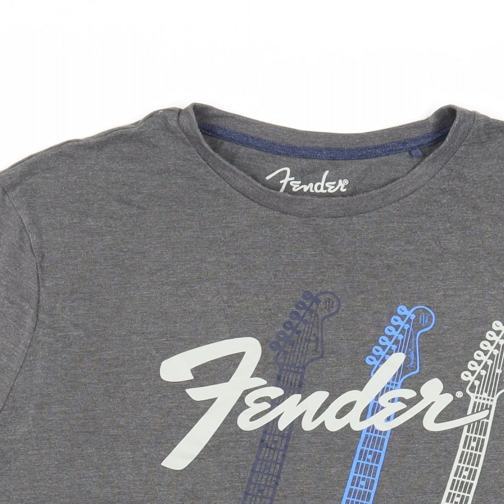 Fender Mens Grey Cotton T-Shirt Size L Crew Neck - Guitars