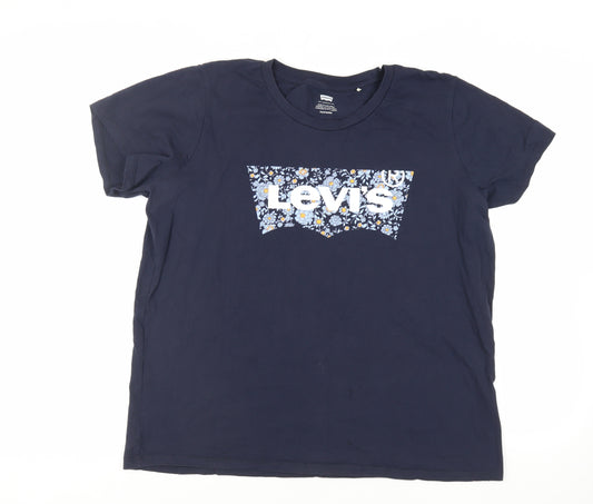 Levi's Mens Blue Cotton T-Shirt Size 2XL Crew Neck - Logo