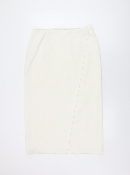 Marks and Spencer Womens Ivory Polyester Straight & Pencil Skirt Size 14 Zip