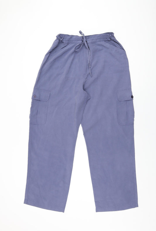 DASH Womens Blue Silk Trousers Size 14 L29 in Regular Drawstring