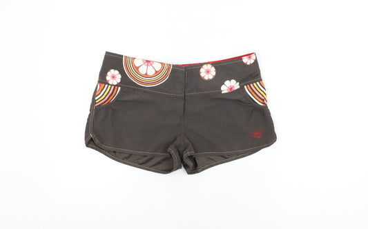 ROXY Womens Brown Floral Polyester Basic Shorts Size L Regular Zip