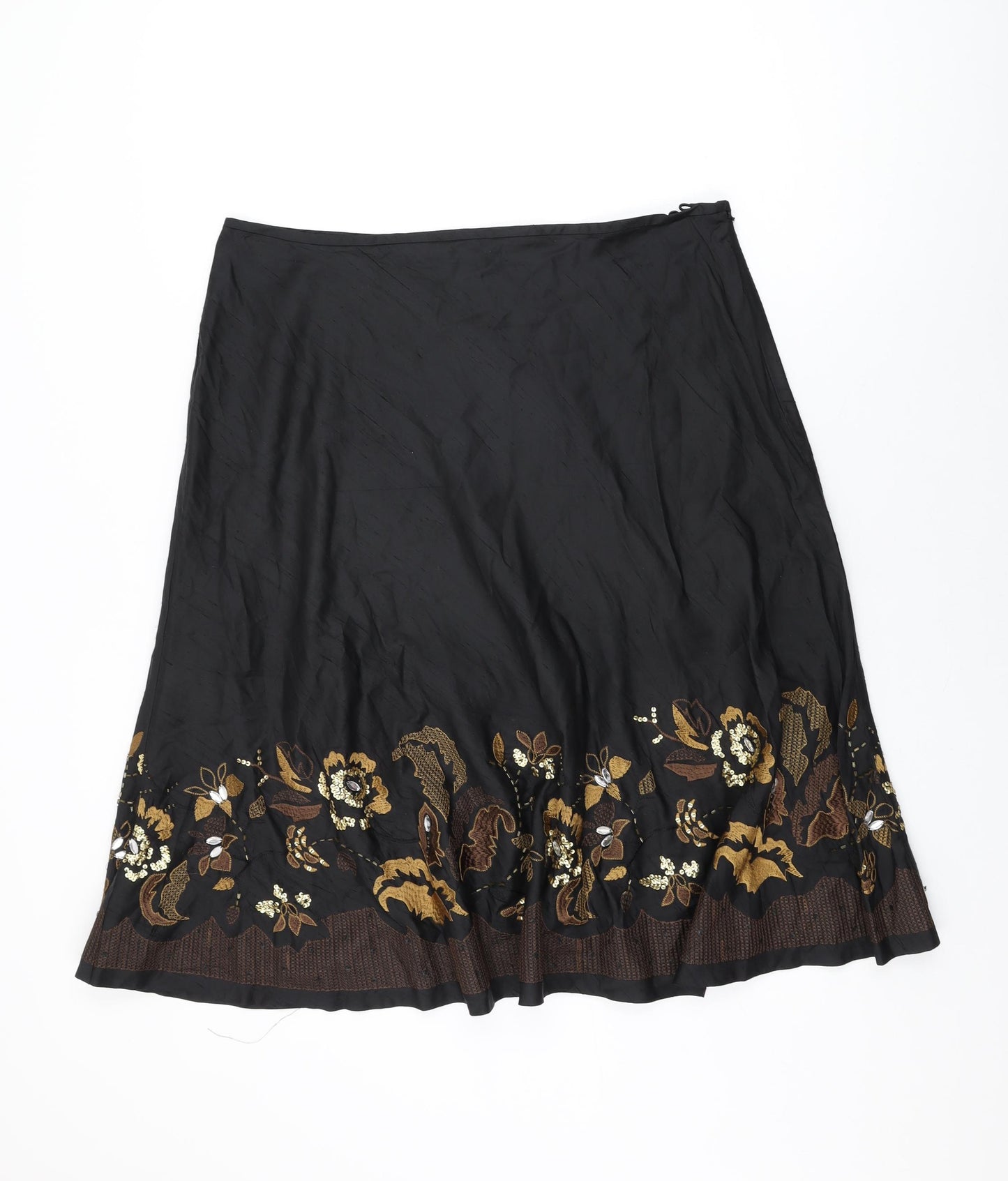 Kaliko Womens Black Floral Silk Swing Skirt Size 18 Zip