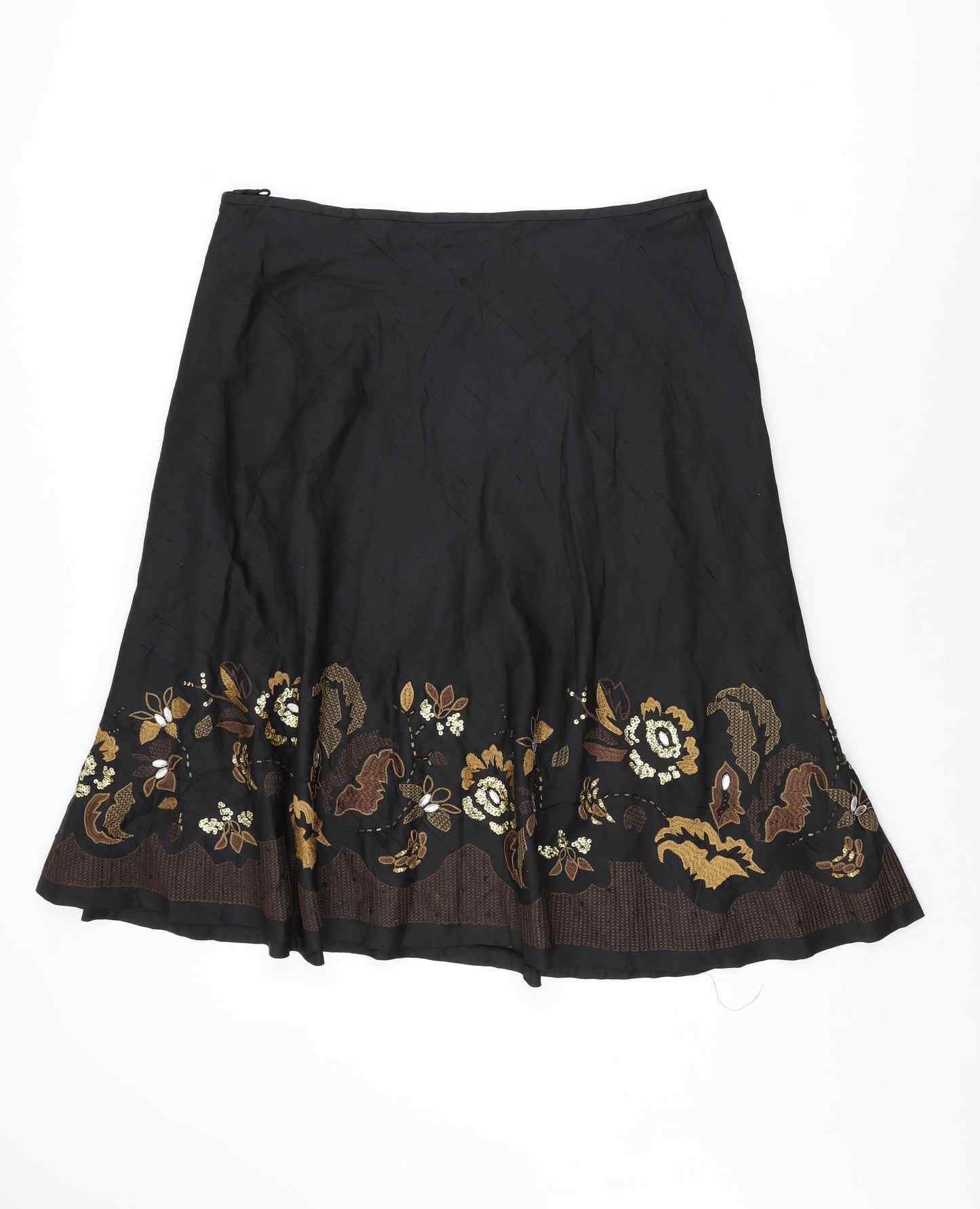 Kaliko Womens Black Floral Silk Swing Skirt Size 18 Zip