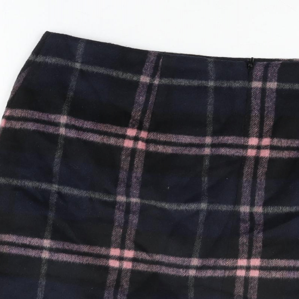 Roman Womens Black Plaid Polyester A-Line Skirt Size 14 Zip