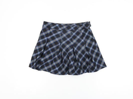 H&M Womens Black Plaid Polyester Mini Skirt Size 10 Zip