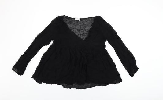 Pull&Bear Womens Black Polyester Basic Blouse Size M V-Neck