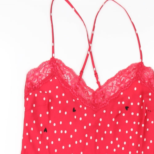 Marks and Spencer Womens Red Polka Dot Polyester Chemise Dress Size 6 - Lace Trim