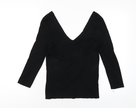 Miss Selfridge Womens Black V-Neck Viscose Pullover Jumper Size 14