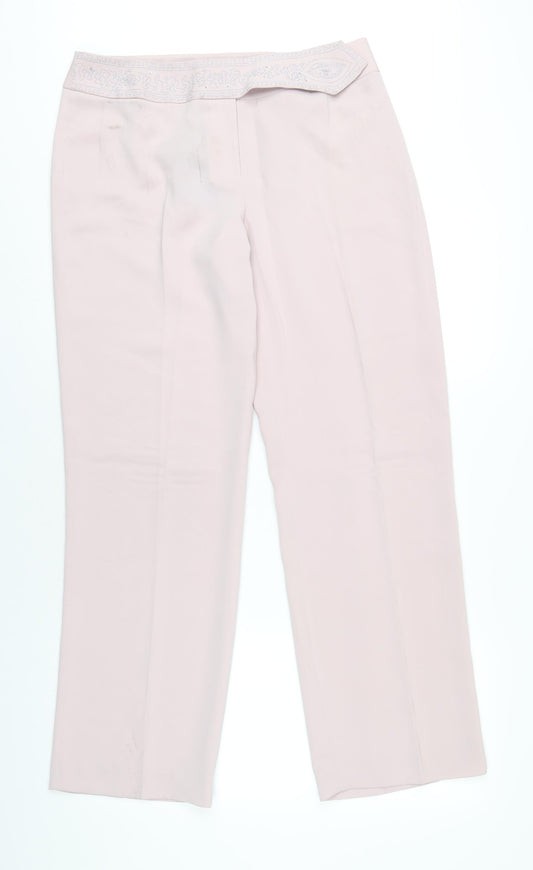 NEXT Womens Pink Polyester Trousers Size 14 L32 in Regular Zip