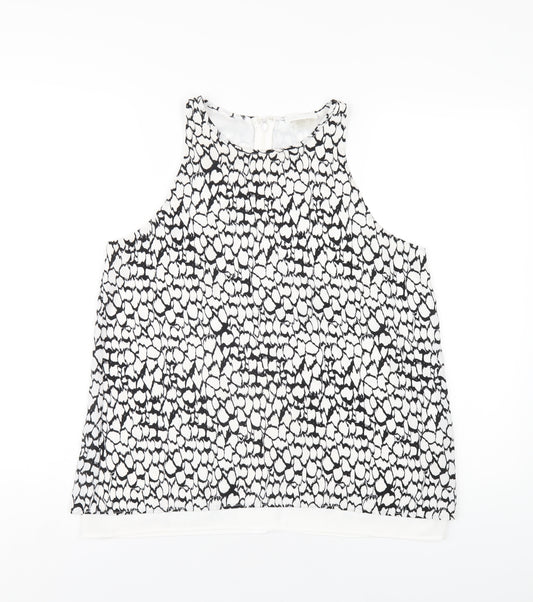 Dalia Womens White Geometric Polyester Basic Tank Size S Round Neck