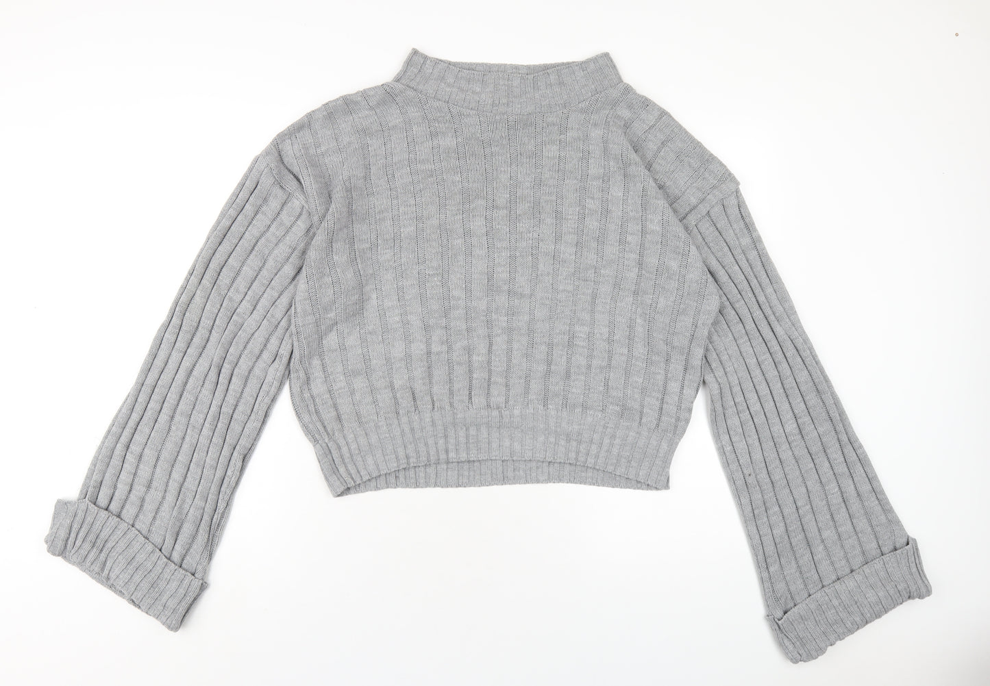 Boohoo Womens Grey Boat Neck Acrylic Pullover Jumper Size 12