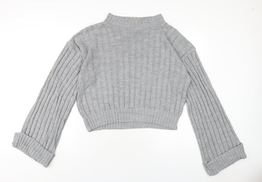 Boohoo Womens Grey Boat Neck Acrylic Pullover Jumper Size 12