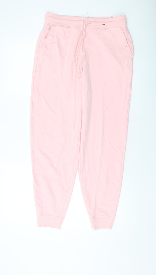 Marks and Spencer Womens Pink Cotton Sweatpants Trousers Size 12 L27 in Regular Drawstring