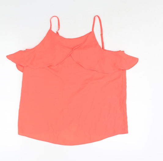 Miss Selfridge Womens Pink Polyester Camisole Blouse Size 14 Scoop Neck - Frill Neon