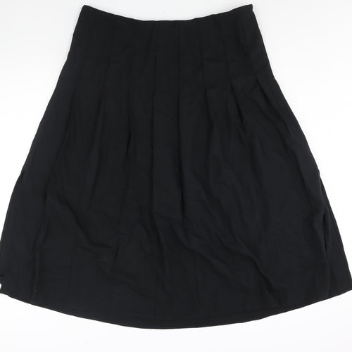 Marks and Spencer Womens Black Polyester Pleated Skirt Size 18 Zip - Side Slits