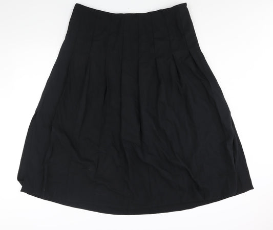 Marks and Spencer Womens Black Polyester Pleated Skirt Size 18 Zip - Side Slits