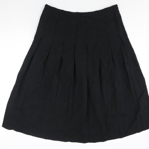 Marks and Spencer Womens Black Polyester Pleated Skirt Size 18 Zip - Side Slits