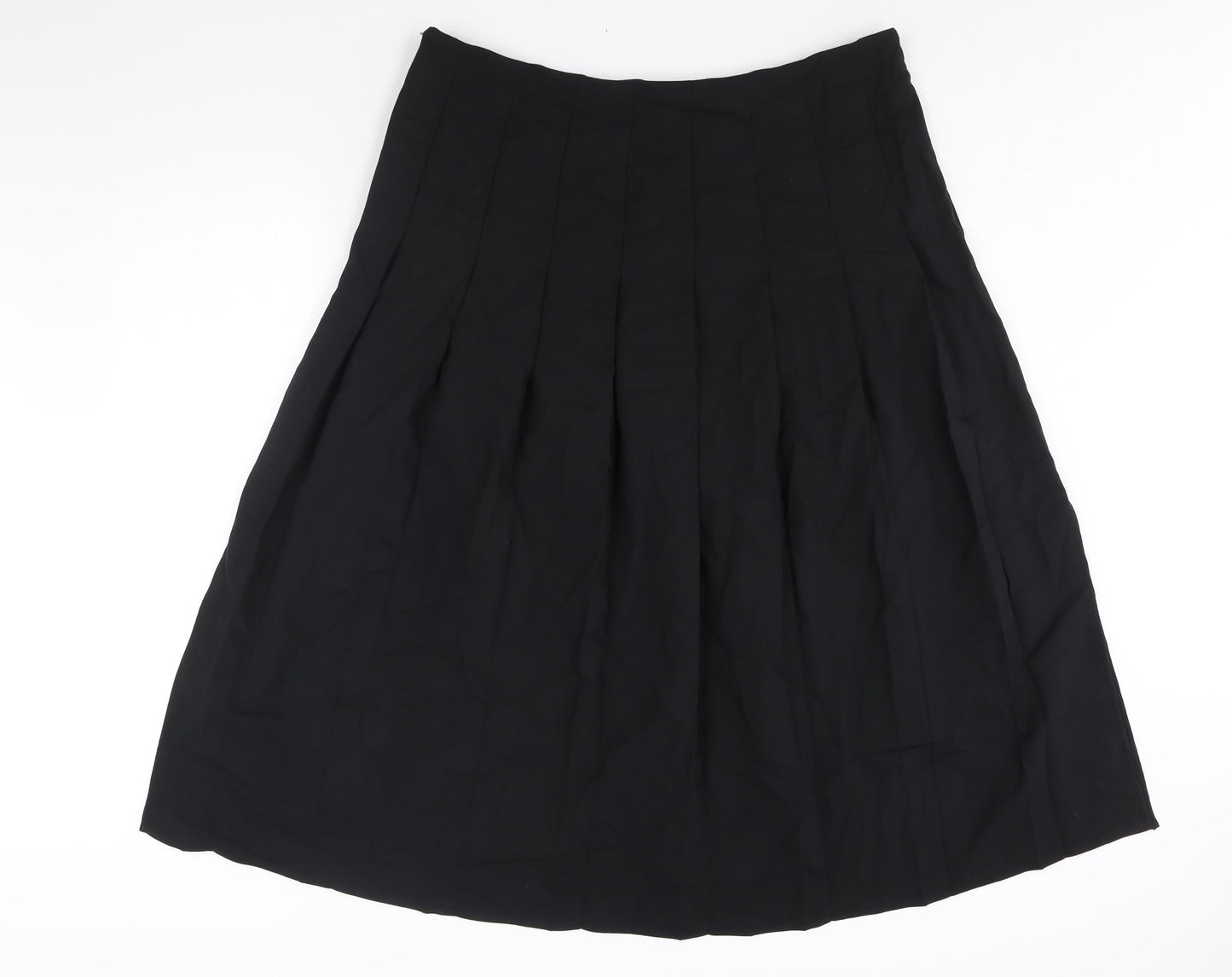 Marks and Spencer Womens Black Polyester Pleated Skirt Size 18 Zip - Side Slits