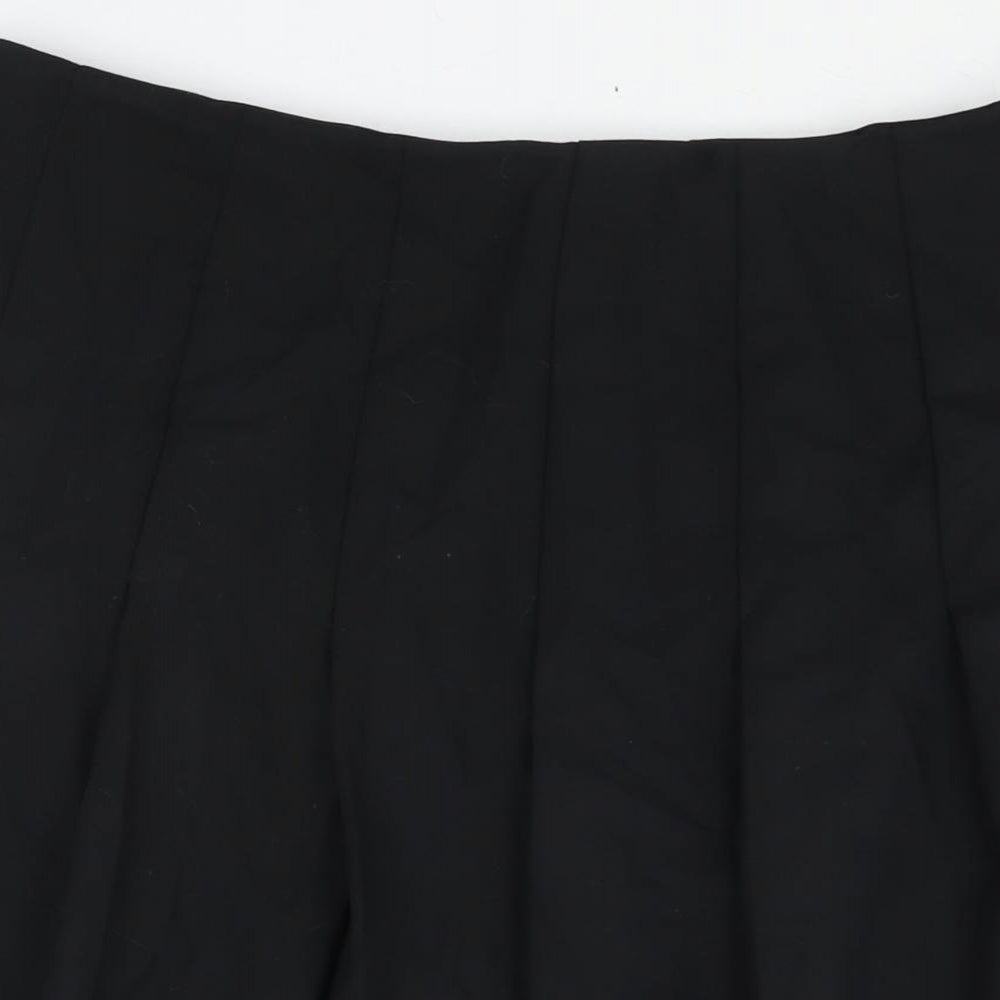 Marks and Spencer Womens Black Polyester Pleated Skirt Size 18 Zip - Side Slits