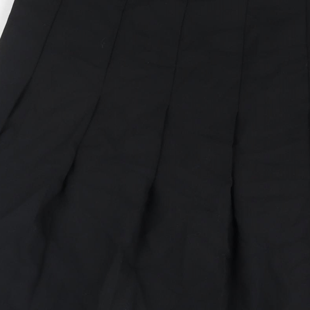 Marks and Spencer Womens Black Polyester Pleated Skirt Size 18 Zip - Side Slits