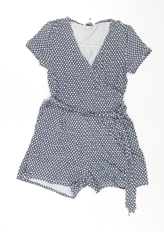 Boden Womens Blue Geometric Cotton Playsuit One-Piece Size 12 L3 in Pullover - Belted