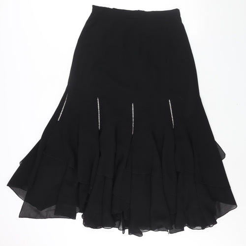 Roman Womens Black Polyester Flare Skirt Size 14 Zip - Rhinestone Detail Layered Frill