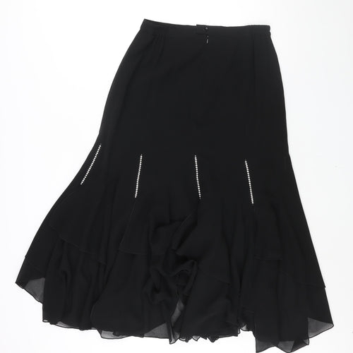 Roman Womens Black Polyester Flare Skirt Size 14 Zip - Rhinestone Detail Layered Frill