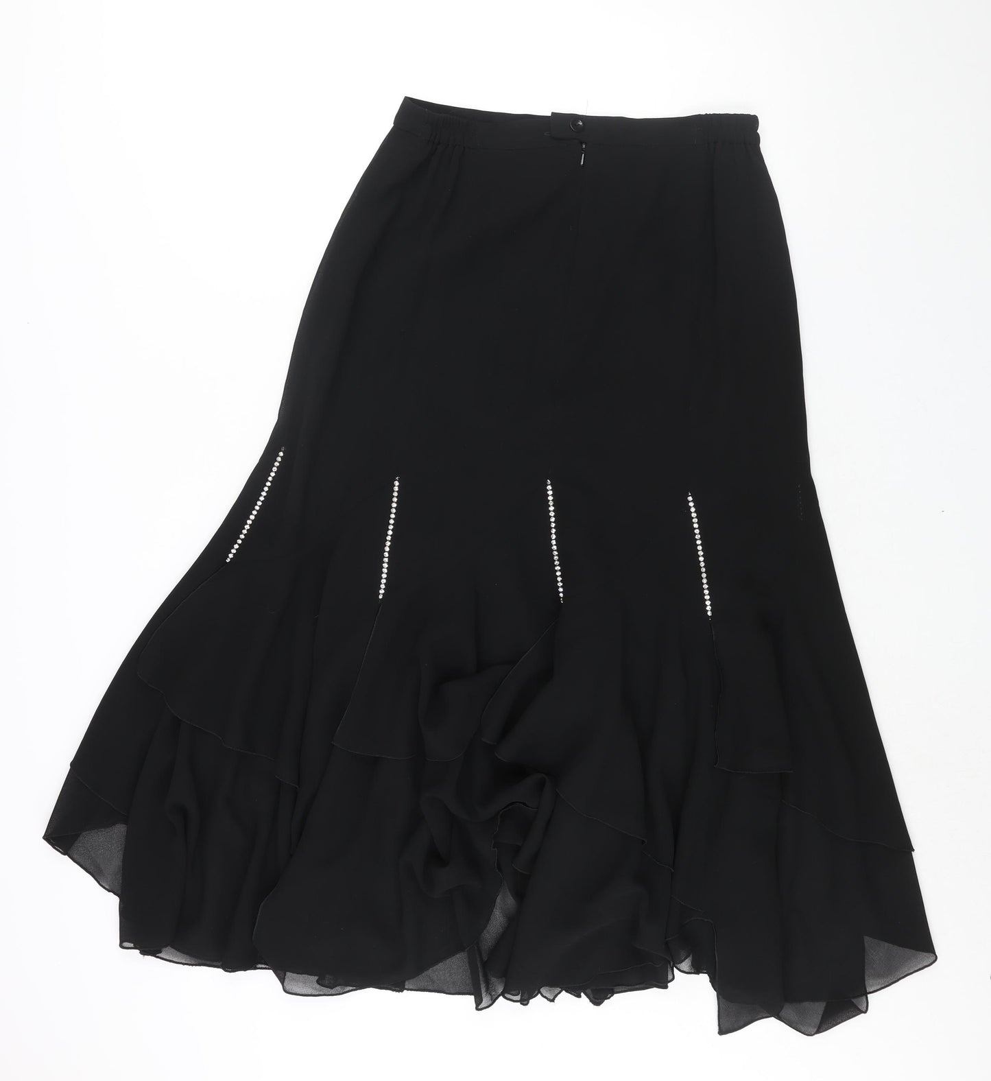 Roman Womens Black Polyester Flare Skirt Size 14 Zip - Rhinestone Detail Layered Frill