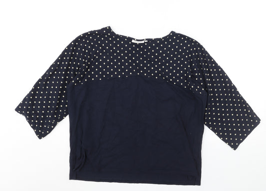 Masai Womens Blue Viscose Basic Blouse Size M Round Neck - Polka Dot Panel