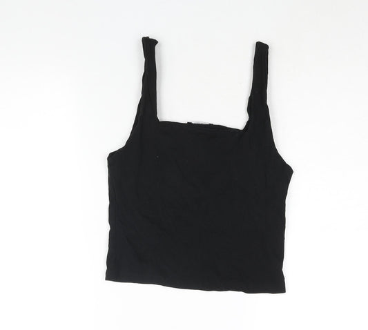 Zara Womens Black Cotton Basic Tank Size L Square Neck