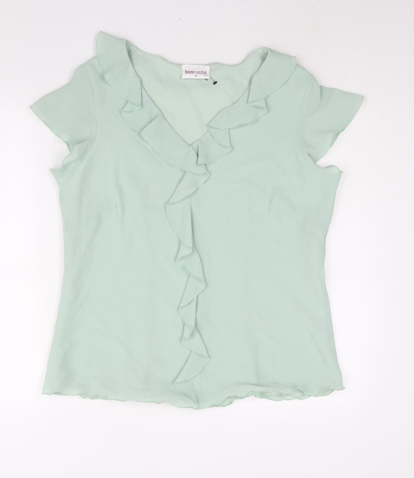 Bonmarché Womens Green Polyester Basic Blouse Size 18 V-Neck - Waterfall Frill