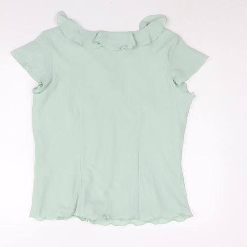 Bonmarché Womens Green Polyester Basic Blouse Size 18 V-Neck - Waterfall Frill