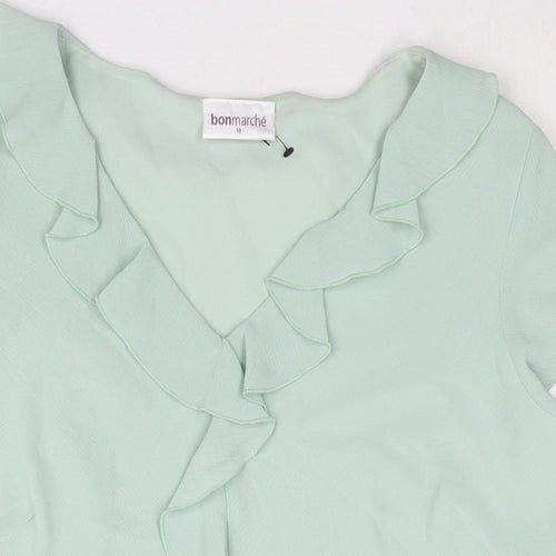 Bonmarché Womens Green Polyester Basic Blouse Size 18 V-Neck - Waterfall Frill