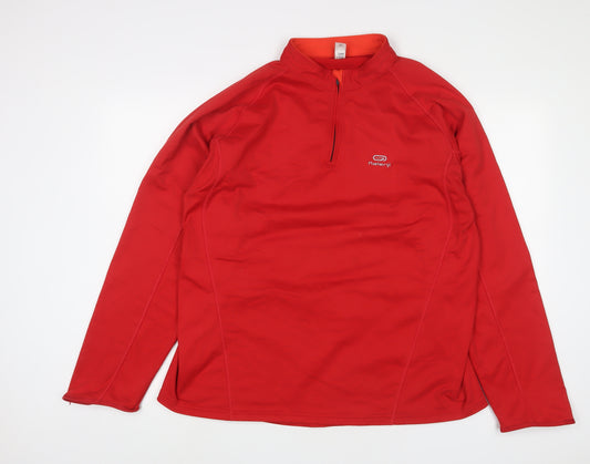 DECATHLON Mens Red Polyester Basic Casual Size 2XL High Neck Zip - Logo