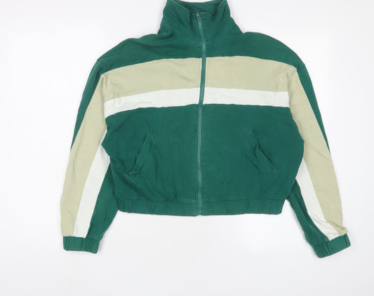 Zara Womens Green Striped Cotton Full Zip Sweatshirt Size M Zip