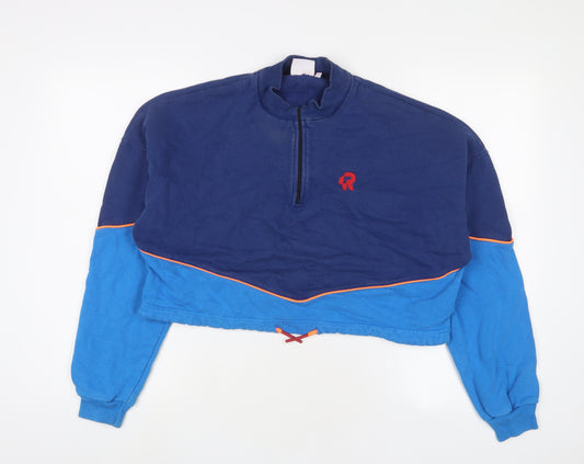 Red Run Womens Blue Cotton Pullover Sweatshirt Size M Zip - Embroidered