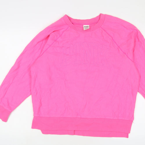 PINK Womens Pink Cotton Pullover Sweatshirt Size M Pullover - Logo, Embroidered