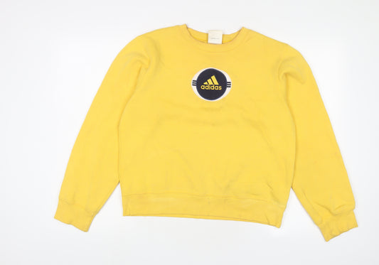 adidas Womens Yellow Cotton Pullover Sweatshirt Size M Pullover - Logo, Embroidered