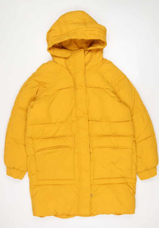 H&M Womens Yellow Quilted Coat Size S Zip