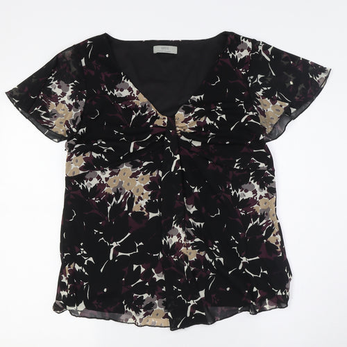 Marks and Spencer Womens Black Floral Polyester Camisole Button-Up Size 18 V-Neck - Knot Front