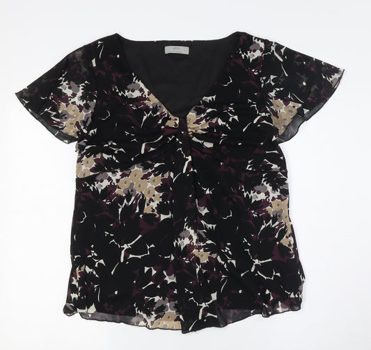 Marks and Spencer Womens Black Floral Polyester Camisole Button-Up Size 18 V-Neck - Knot Front