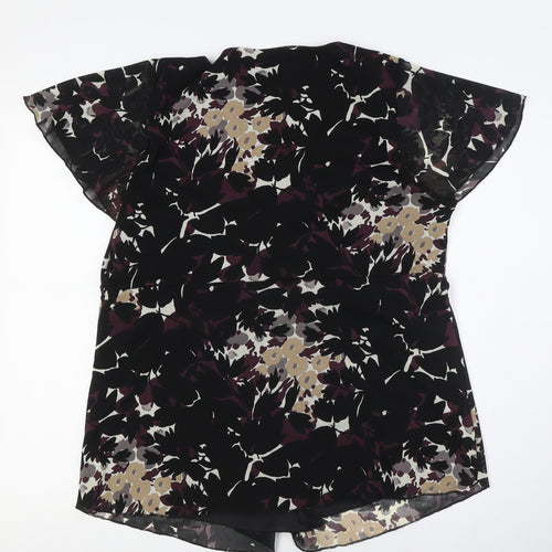 Marks and Spencer Womens Black Floral Polyester Camisole Button-Up Size 18 V-Neck - Knot Front