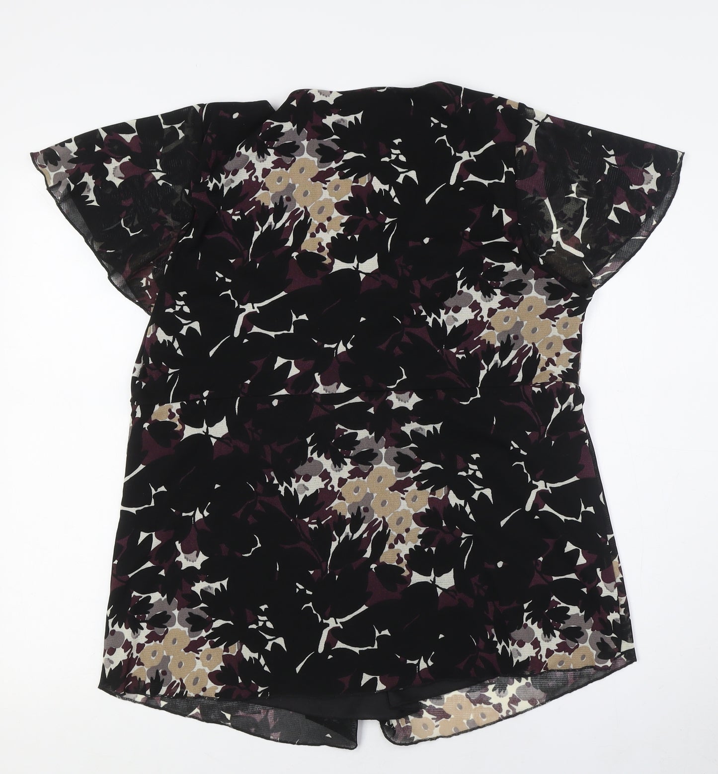 Marks and Spencer Womens Black Floral Polyester Camisole Button-Up Size 18 V-Neck - Knot Front