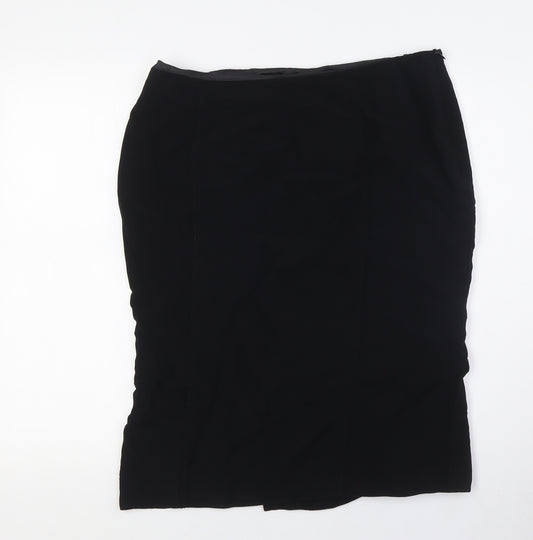 Marks and Spencer Womens Black Acetate Straight & Pencil Skirt Size 14 Zip - Double Vented