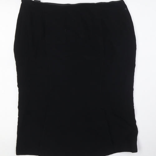 Marks and Spencer Womens Black Acetate Straight & Pencil Skirt Size 14 Zip - Double Vented