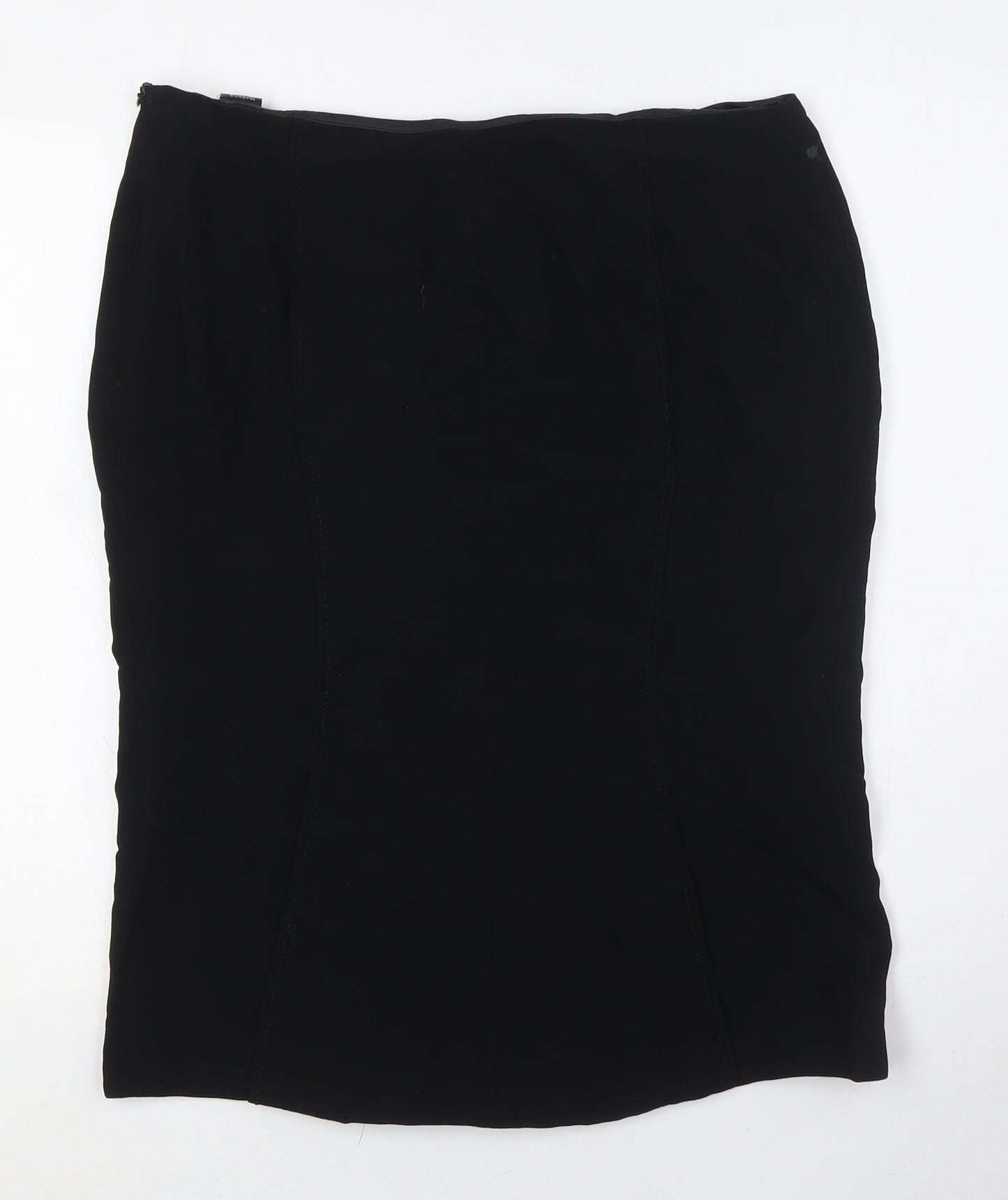 Marks and Spencer Womens Black Acetate Straight & Pencil Skirt Size 14 Zip - Double Vented